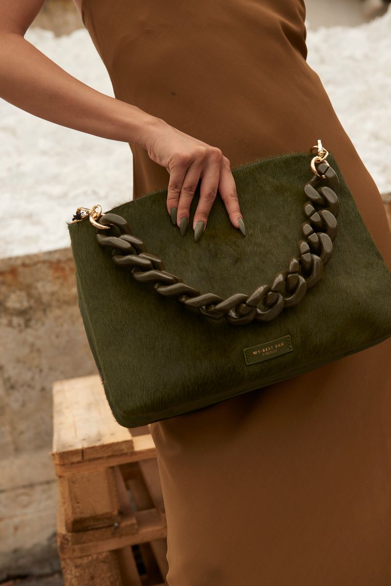 Mini Crossbody Satchel with Chain Strap And Suede Accent